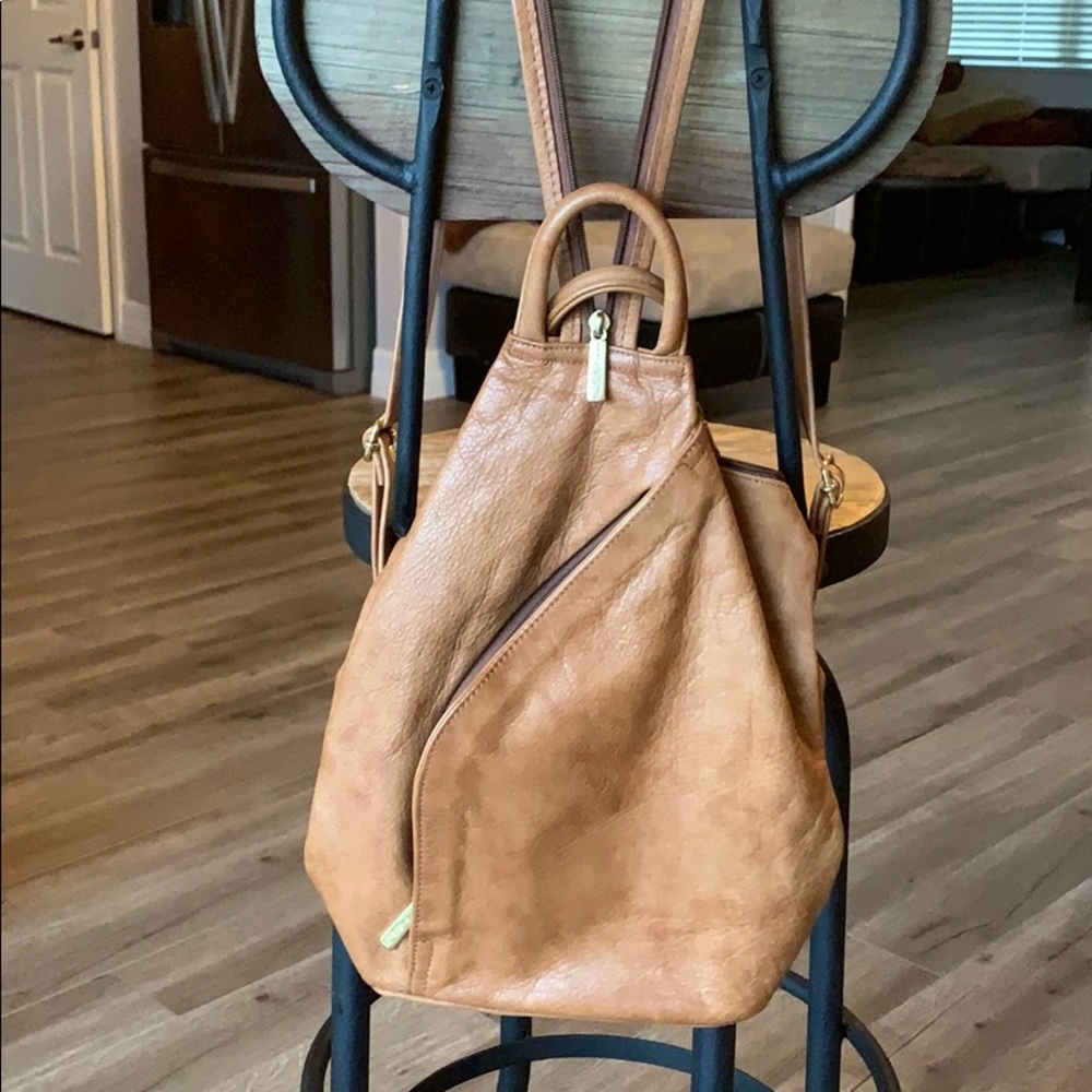 Italian backpack style, real leather, tan color